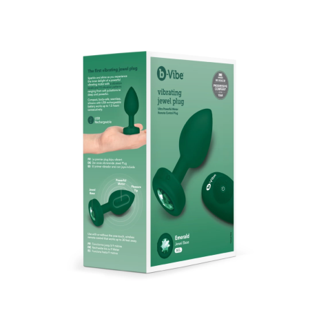 b-Vibe Vibrating Jewel Plug M/L Emerald - Silicone, 15 Modes, USB Rechargeable