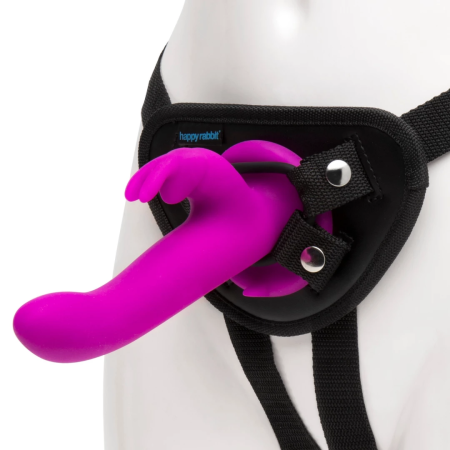 Happy Rabbit Vibrating Strap-On Harness Kit Purple Silicone 15 Modes
