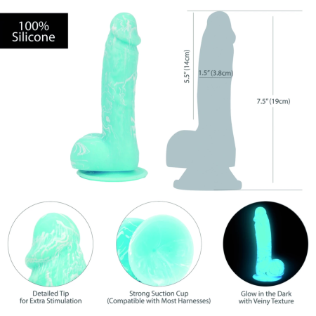 Addiction Luke 19 cm Glow-in-the-Dark Blue Silicone Model with Suction Base