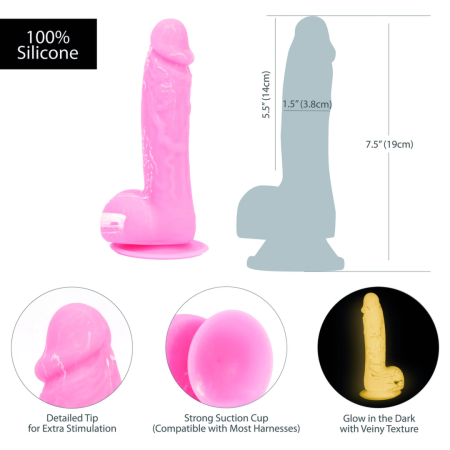 Addiction Brandon 19 cm Glow-in-the-Dark Silicone Model Pink