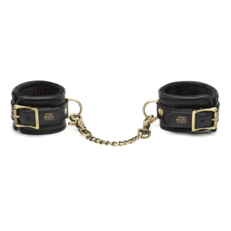 Fifty Shades of Grey Bound to You Wrist Cuffs - Padded Faux Leather, Gold Accents