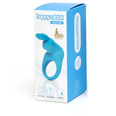 Happy Rabbit Rechargeable Blue Vibrating Ring with Dual Stimulating Ears
