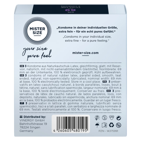 Mister Size 69 mm Anatomical Condoms 3-Pack - Precision Fit XL
