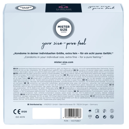 Mister Size 64 mm - Large Size Latex Condoms, 36-Pack