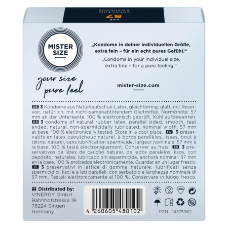 Mister Size 57 mm Condoms 3-Pack - Anatomical Fit, Premium Latex