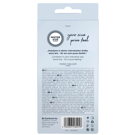 Mister Size 49 mm Condoms 10-Pack - Tailored Fit, Ultra-Thin Latex