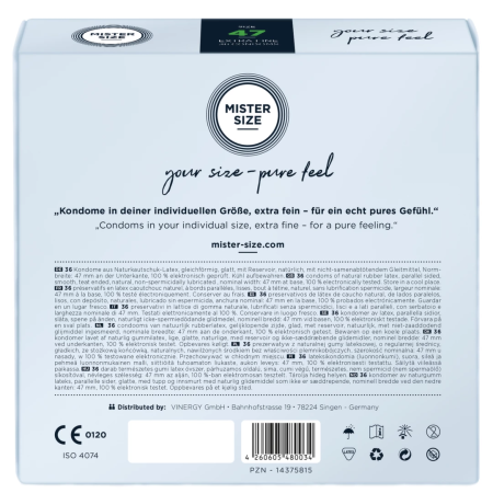 Mister Size 47 mm Condoms 36-Pack - Tailored Fit, Ultra-Thin Latex
