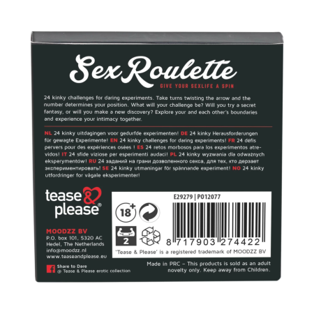 Tease & Please Sex Roulette Kinky Board Game, Multilingual, 24 Challenges