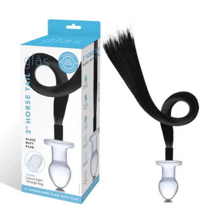 Glas Glass Plug with Long Black Horse Tail 7.6 cm