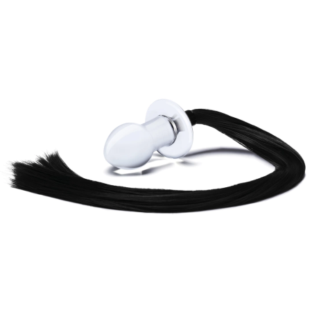 Glas Glass Plug with Long Black Horse Tail 7.6 cm