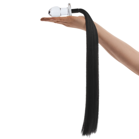 Glas Glass Plug with Long Black Horse Tail 7.6 cm