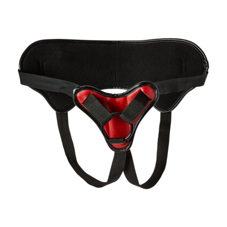 Sportsheets Saffron Strap-On Harness Black & Red Adjustable PU Leather