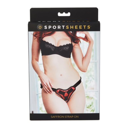Sportsheets Saffron Strap-On Harness Black & Red Adjustable PU Leather