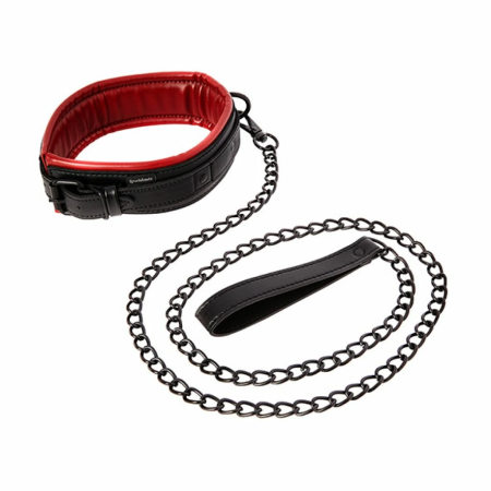 Sportsheets Saffron Adjustable Vegan Leather Collar & Leash Set Black/Red