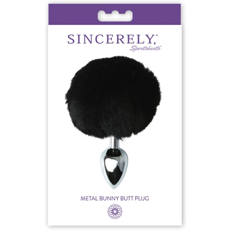 Sportsheets Sincerely Metal Plug Black with Faux Bunny Tail, 14 cm