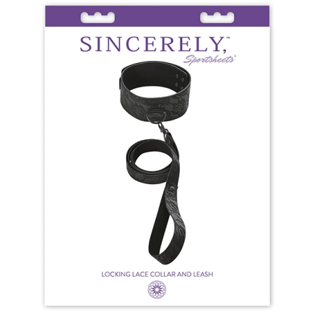 Sportsheets Sincerely Locking Lace Collar & Leash - Adjustable Black Design