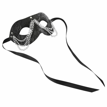 Sportsheets Sincerely Chained Lace Mask - Adjustable Satin Tie, Black