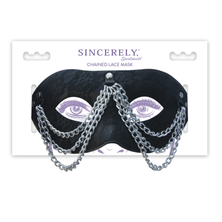 Sportsheets Sincerely Chained Lace Mask - Adjustable Satin Tie, Black