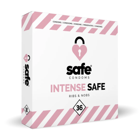 Safe Intense 36-Pack - Textured Latex Protection, 52 mm, 19 cm