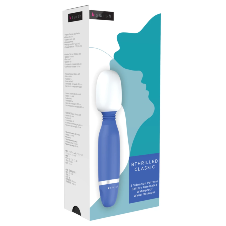 B Swish Bthrilled Denim Wand Massager - 5 Functions, Silicone, Blue