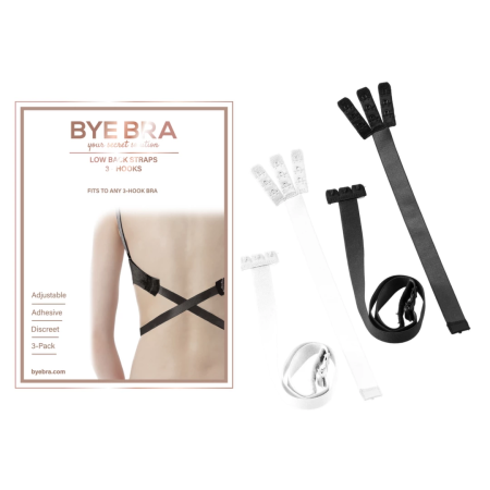 Bye Bra Flexible 3-Hook Low Back Bra Straps Black & White Set