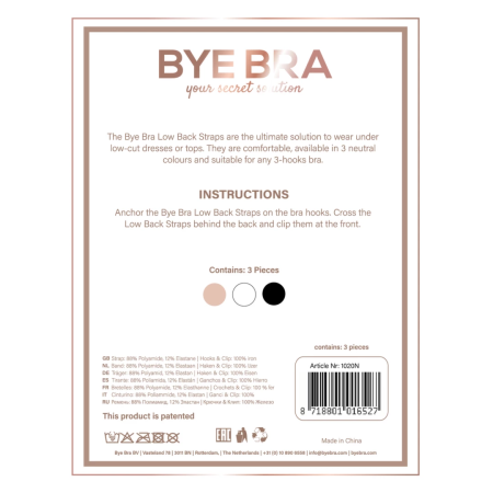 Bye Bra Flexible 3-Hook Low Back Bra Straps Black & White Set