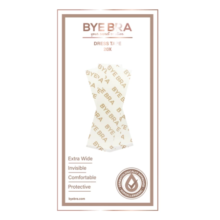 Bye Bra Dress Tape Clear 20 Strips - Extra Wide, 3M Adhesive, Transparent