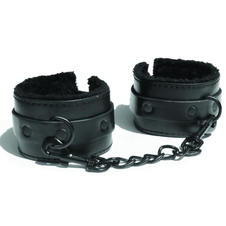 S&M Shadow Vegan Leather Fur-Lined Handcuffs, 23 cm, Black
