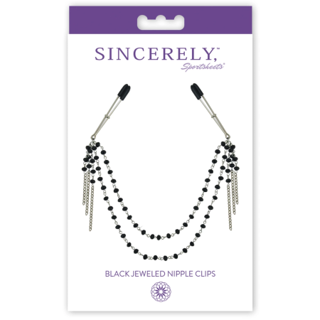 Sportsheets Sincerely Adjustable Black Jeweled Nipple Clips 41.9cm