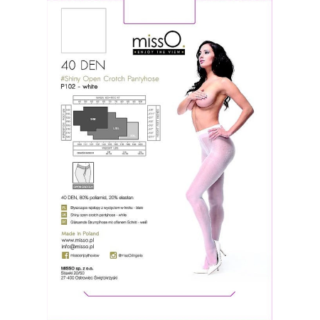 MissO P102 Women’s Tights with Cutout, White, Size S/M, 40 DEN