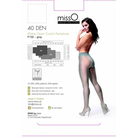 MissO P102 Grey L/XL - Elegant Tights with Functional Cutout, 40 DEN