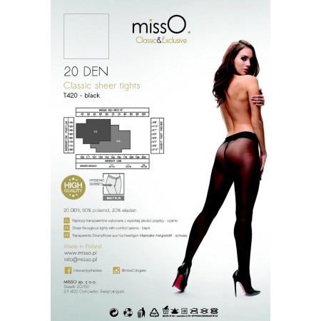MissO T420 Classic Sheer Tights Black Size L - Elegant Transparent Finish