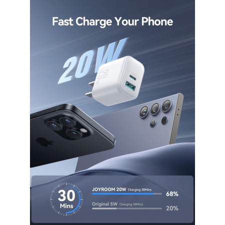 Įkroviklis Joyroom JR-TCF21 20W USB-C/USB-A baltas
