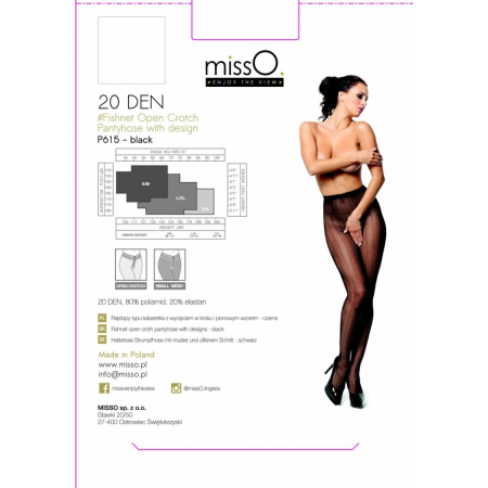 MissO P615 Fishnet Tights with Vertical Stripes, Black S/M