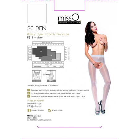 MissO P211 Silver Sheer Tights with Cut-Out S/M - Decorative Seam