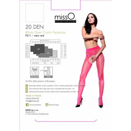 MissO P211 Red Sheer Tights with Open Gusset XXL