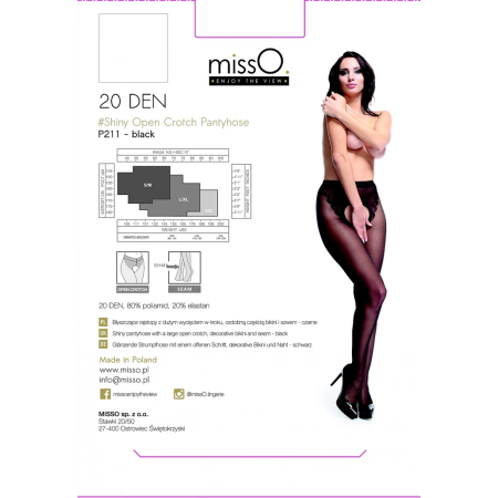 MissO P211 Black Sheer Tights with Decorative Cut-Out L/XL
