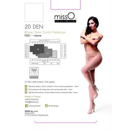 MissO P201 Sheer Tights with Open Gusset Beige S/M - Shiny Finish