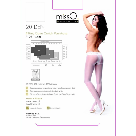 MissO P105 Sheer White Tights with Lace Top and Open Gusset S/M