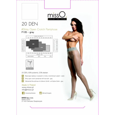 MissO P105 Grey Tights with Open Gusset, S/M, Shiny Finish