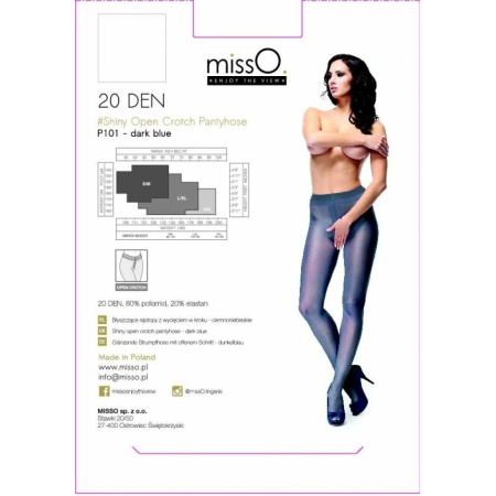 MissO P101 Open-Cut Tights Shiny Dark Blue S/M