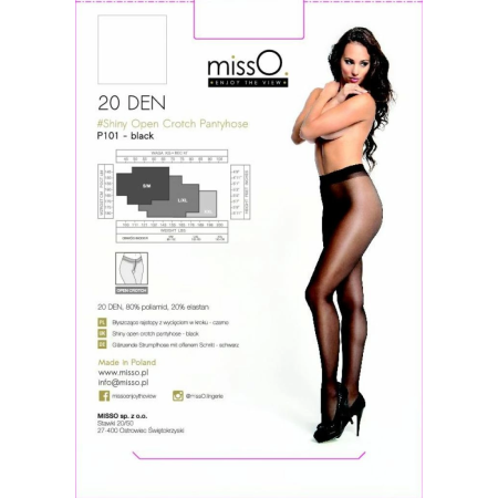 MissO P101 Black Tights with Open Crotch XXL - Shiny Finish