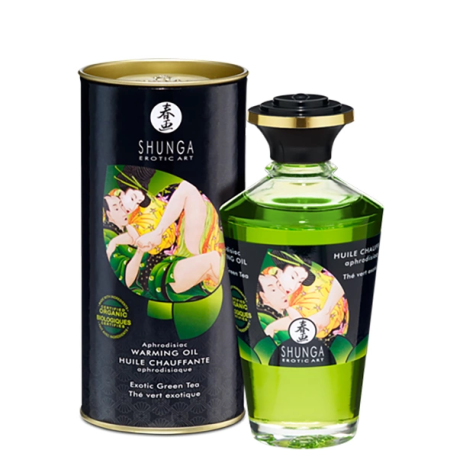 Shunga Aphrodisiac Warming Oil Green Tea 100ml - Edible Sensual Formula