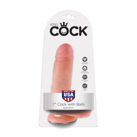 King Cock 7 Inch Model with Balls Flesh Tone, Suction Base, 17.8 cm