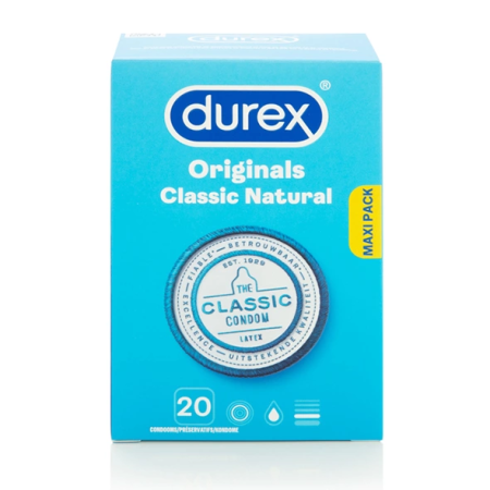 Durex Originals Classic Natural 20-Pack Comfort Fit Latex Condoms