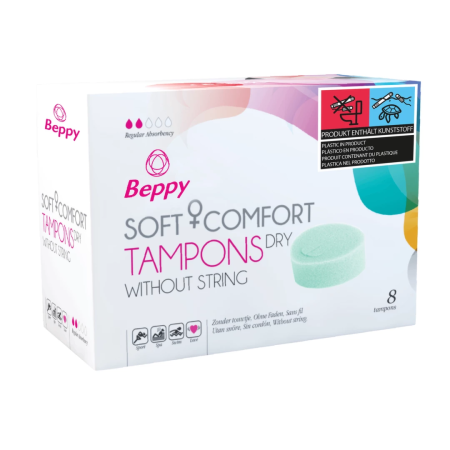 Beppy Dry Tampons 8 pcs - Stringless Soft Sponge, Medical Grade