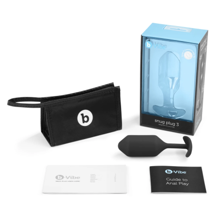 b-Vibe Snug Plug 3 Black Weighted Silicone Anal Model 180g 3.6x12.7cm