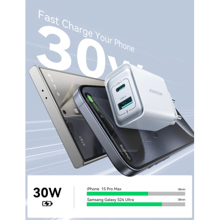 Įkroviklis Joyroom JR-TCF15 30W USB-C/USB-A baltas