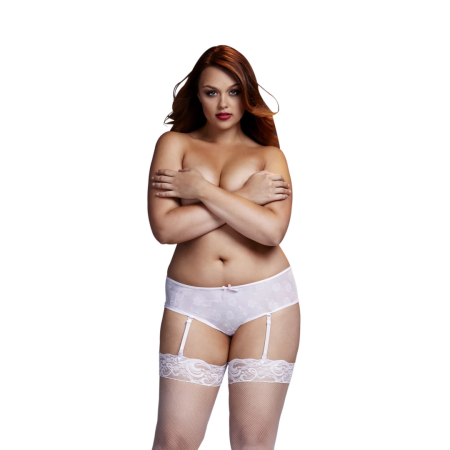 Baci Rose Boyshort Briefs White XL with Detachable Straps