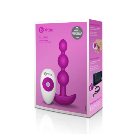b-Vibe Triplet Fuchsia Intimate Bead System - Dual Motor, 11.7 cm